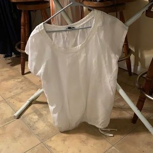 White Cotton Peasant Blouse Large Scoop Neck By Lands End